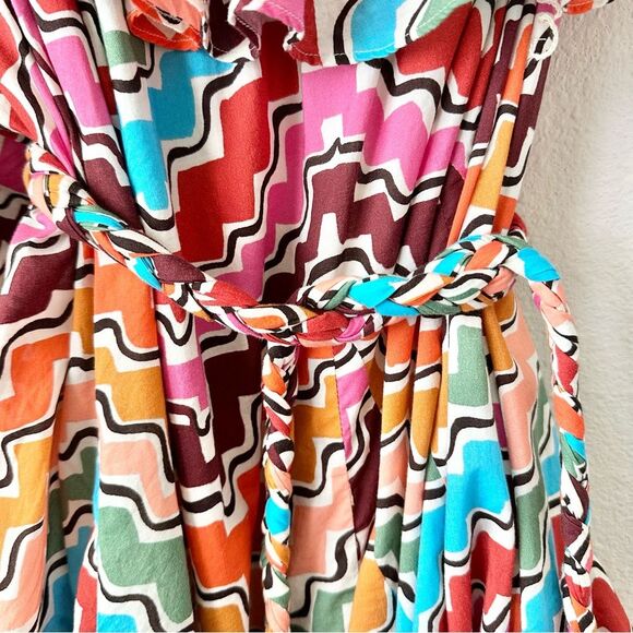 RHODE Ozzie Cotton Printed One Shoulder Dress in Multi Size Small - Picture 7 of 10